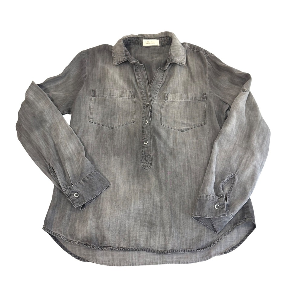 Bella Dahl Pullover Blouse Sz Small Long Sleeve Soft Tencel Utility Coastal Grey
